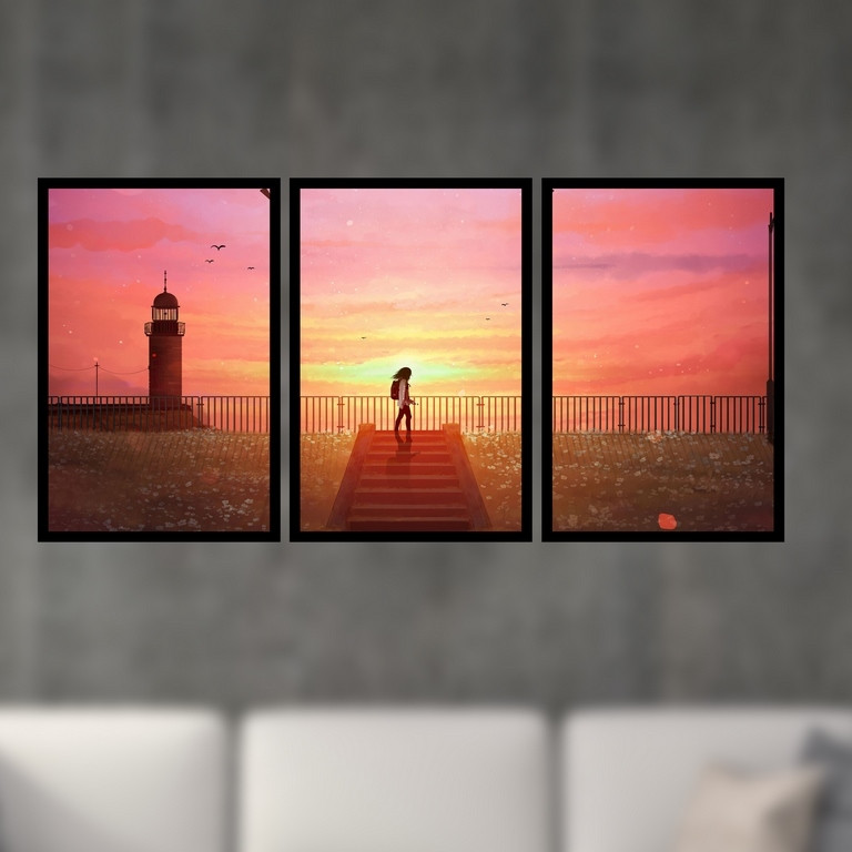 تابلو بکلیت طرح نقاشی فانوس دریایی مدل B-S4945 مجموعه 3 عددی