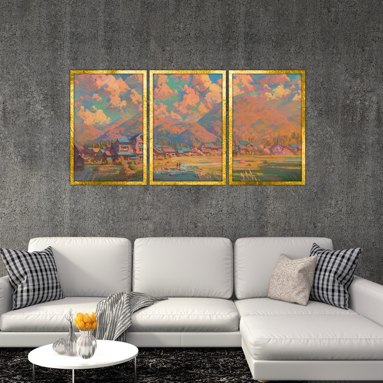 تابلو بکلیت طرح نقاشی منظره طبیعت مدل T-S4770 مجموعه 3 عددی