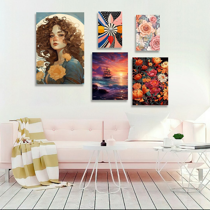 تابلو شاسی بکلیت طرح نقاشی گل رنگی و چهره مدل SH-1206  مجموعه 5 عددی