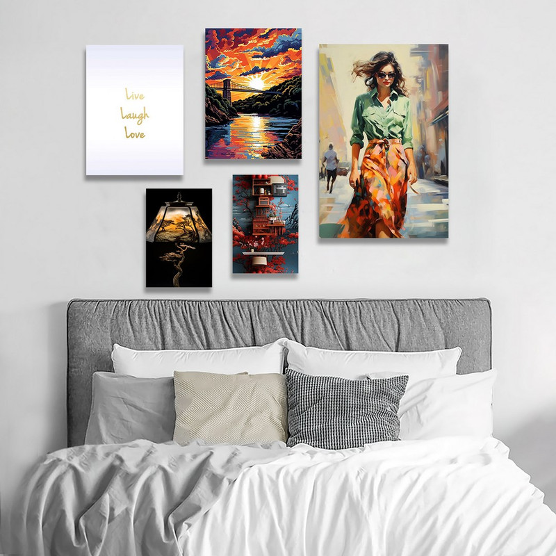 تابلو شاسی بکلیت طرح نقاشی آبرنگی و استایل مدل SH-1199  مجموعه 5 عددی