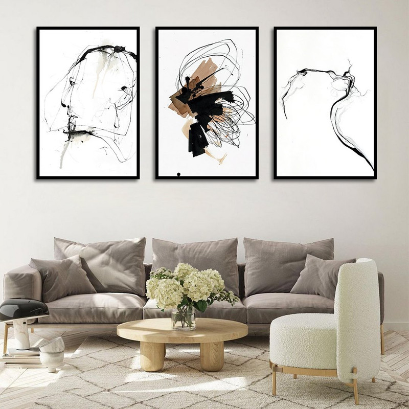 تابلو بکلیت طرح نقاشی دکوری مدرن سبک آبستره مدل B-1479 مجموعه 3 عددی