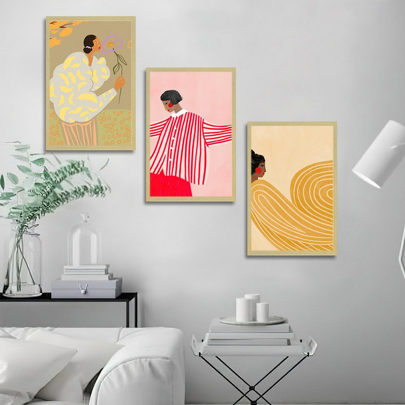 تابلو بکلیت طرح نقاشی دکوراتیو مدرن سبک کوبیسم مدل BE-1423 مجموعه 3 عددی