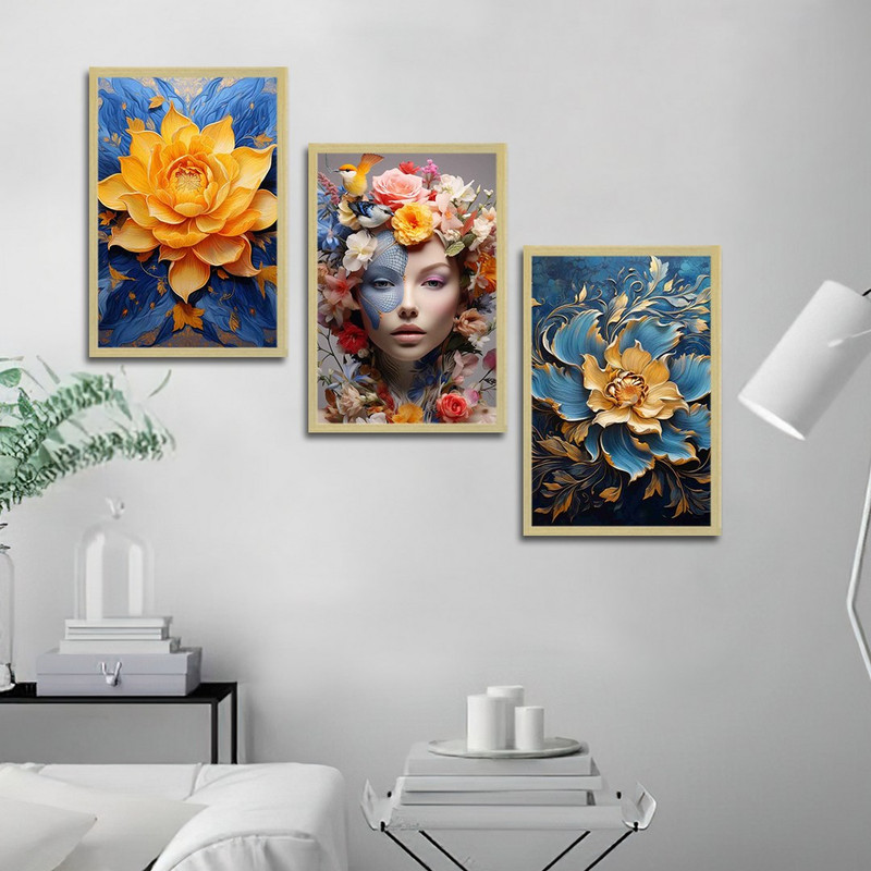 تابلو بکلیت طرح آرایش چهره و نقاشی گل مدل BE-1392 مجموعه 3 عددی