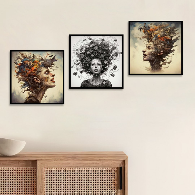 تابلو بکلیت طرح نقاشی مدرن چهره مدل B-1373 مجموعه 3 عددی