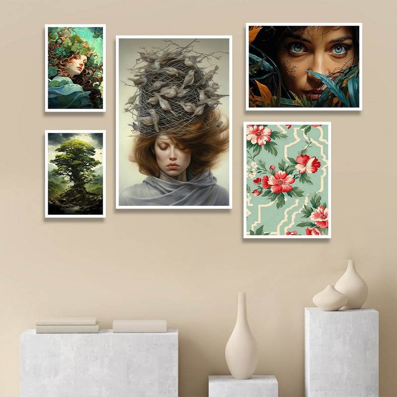 تابلو بکلیت طرح نقاشی دکوراتیو چهره مدل W-1358 مجموعه 5 عددی