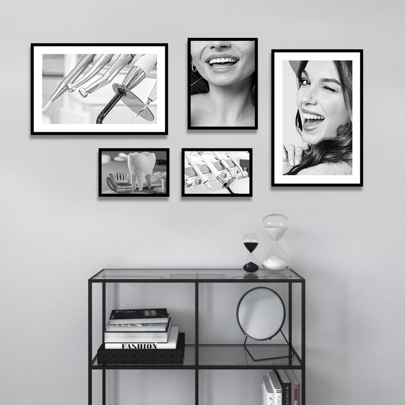 تابلو بکلیت طرح لبخند و مطب دندانپزشکی مدل B-1324 مجموعه 5 عددی