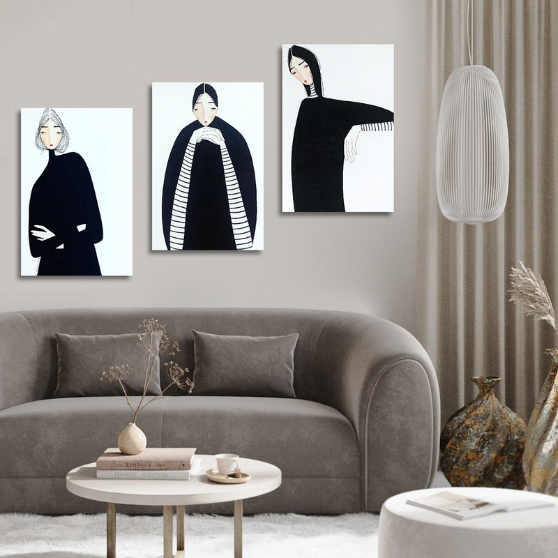 تابلو شاسی بکلیت طرح نقاشی دکوراتیو مدرن سبک کوبیسم مدل SH-1430 مجموعه 3 عددی