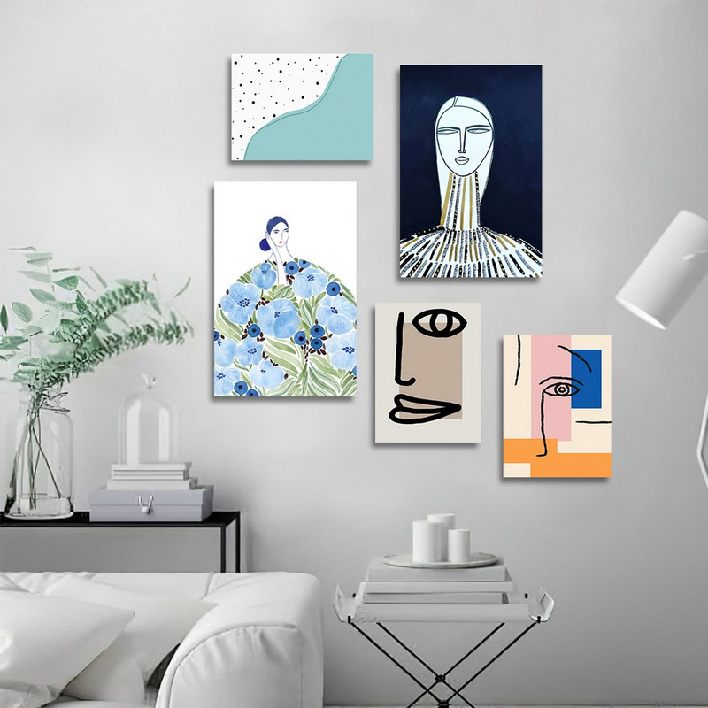 تابلو شاسی بکلیت طرح نقاشی دکوراتیو مدرن سبک کوبیسم مدل SH-1422 مجموعه 5 عددی