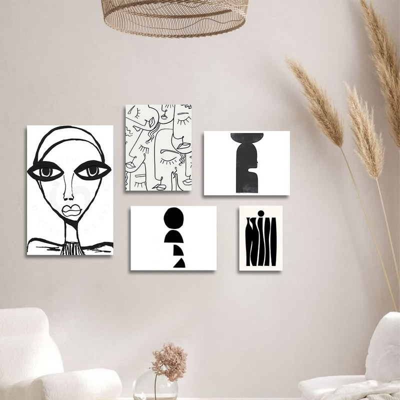 تابلو شاسی بکلیت طرح نقاشی دکوراتیو مدرن سبک کوبیسم مدل SH-1421 مجموعه 5 عددی