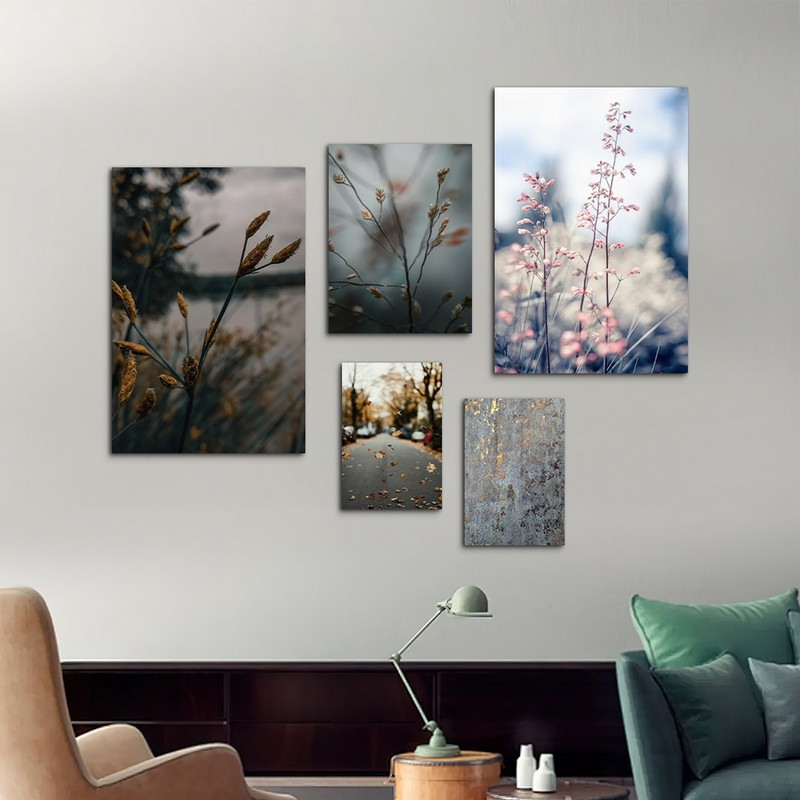 تابلو شاسی بکلیت طرح طبیعت پاییزی و گل مدل SH-1038 مجموعه 5 عددی