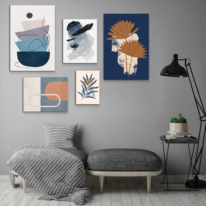 تابلو شاسی بکلیت طرح نقاشی مینیمال برگ مدل SH-973 مجموعه 5 عددی