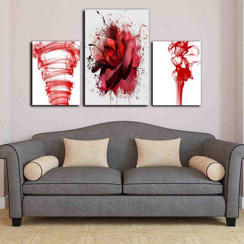 تابلو شاسی بکلیت طرح نقاشی و گل قرمز مدل SH-176 مجموعه 3 عددی