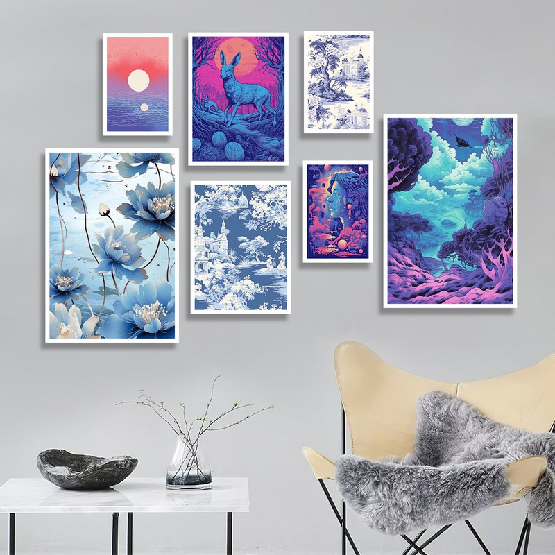 تابلو بکلیت طرح نقاشی طبیعت زمستان مدل W-1161 مجموعه 7 عددی