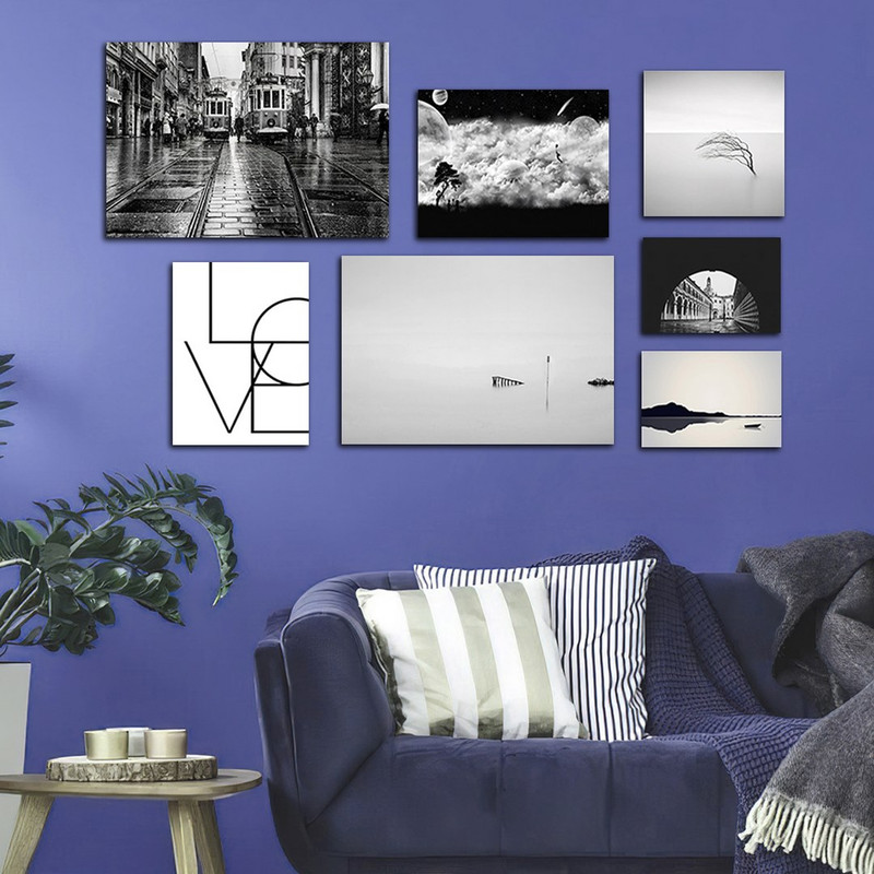 تابلو شاسی بکلیت طرح منظره شهری و دریا مدل SH-1070 مجموعه 7 عددی