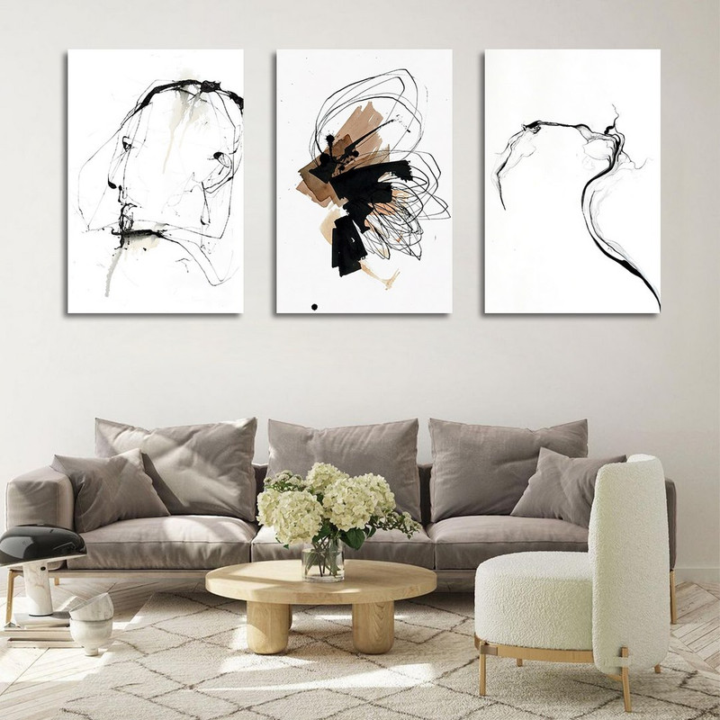 تابلو شاسی بکلیت طرح نقاشی دکوری مدرن سبک آبستره مدل SH-1479 مجموعه 3 عددی