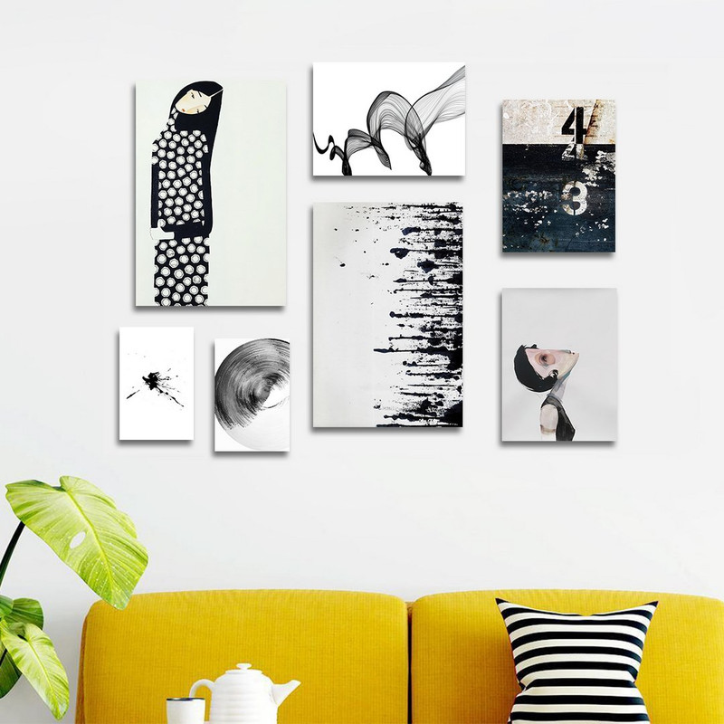 تابلو شاسی بکلیت طرح نقاشی دکوری مدرن سبک آبستره مدل SH-1478 مجموعه 7 عددی