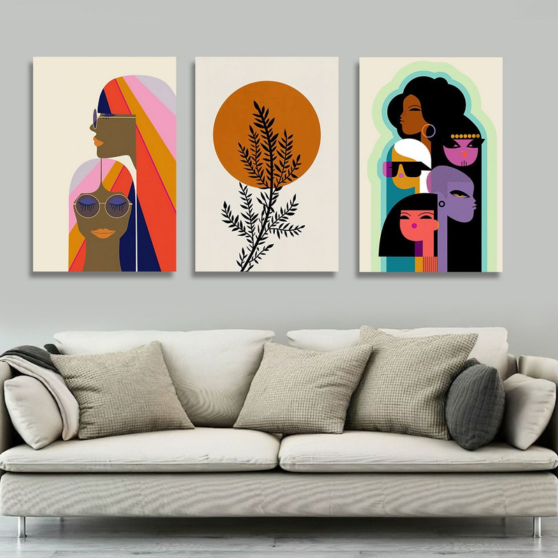 تابلو شاسی بکلیت طرح نقاشی دکوری مدرن سبک مینیمال  مدل SH-1474 مجموعه 3 عددی