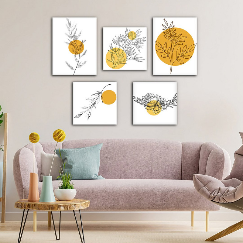 تابلو شاسی بکلیت طرح دکوراتیو مینیمال برگ مدل SH-648 مجموعه 5 عددی