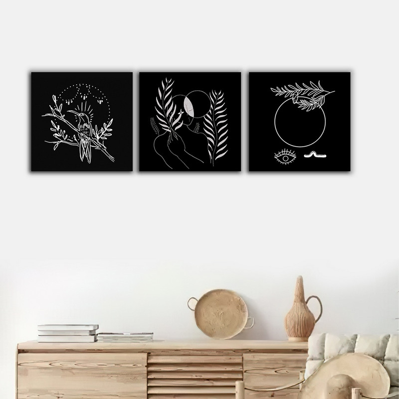 تابلو شاسی بکلیت طرح مینیمال چشم و برگ و چهره مدل SH-647 مجموعه 3 عددی