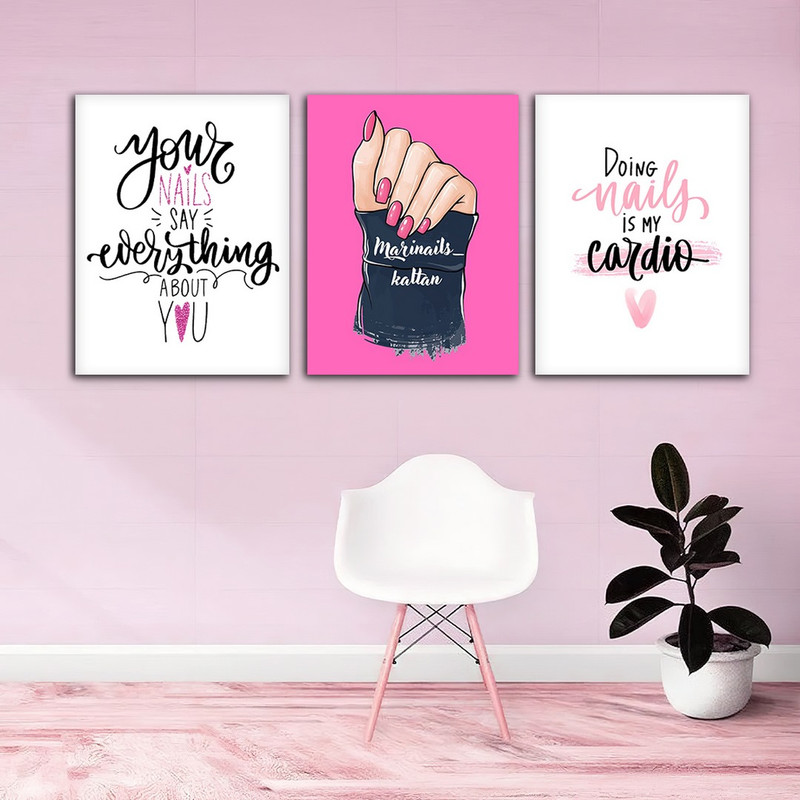 تابلو شاسی بکلیت طرح طراحی سالن آرایش ناخن و مانیکور مدل SH-919 مجموعه 3 عددی