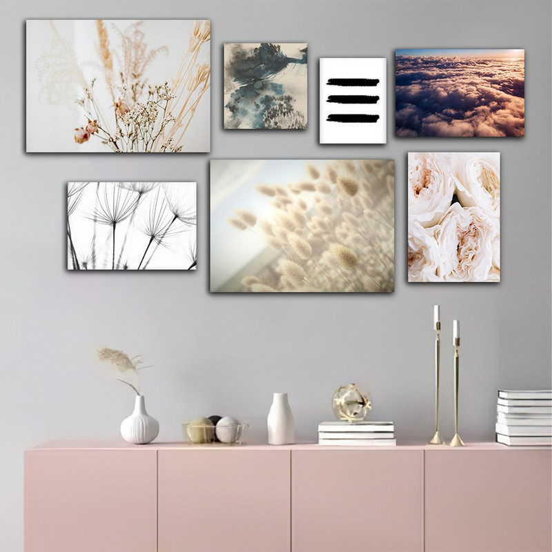 تابلو شاسی بکلیت طرح گل نی و قاصدک مدل SH-882 مجموعه 7 عددی