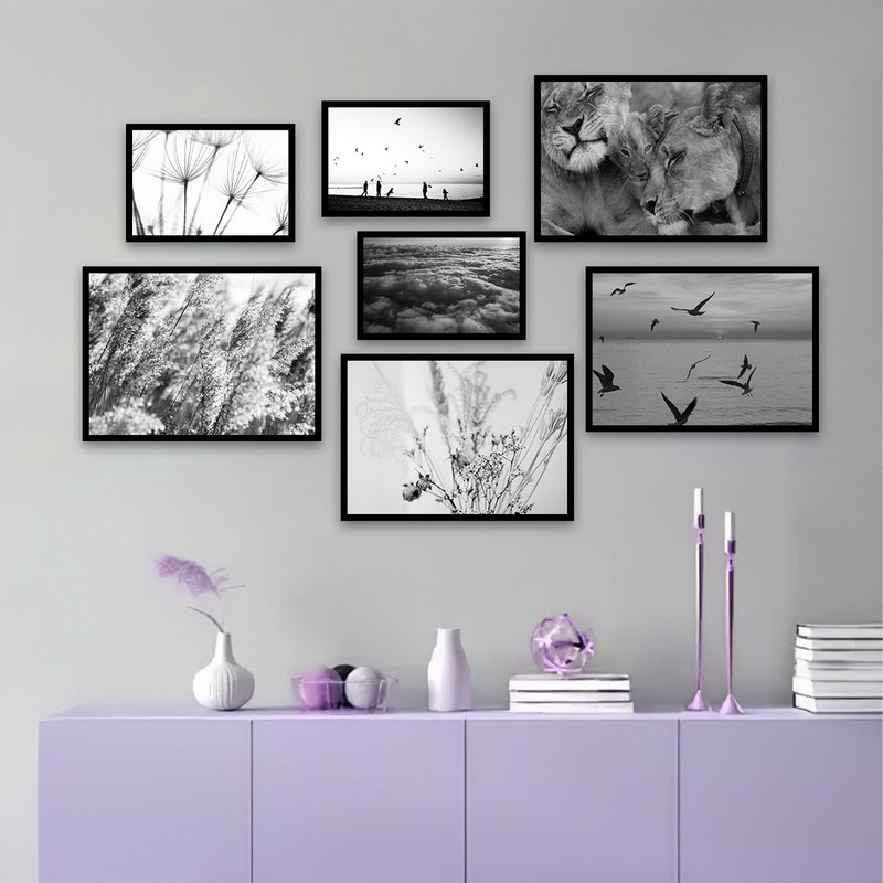 تابلو بکلیت طرح منظره دریا و مرغان دریایی مدل B-880 مجموعه 7 عددی