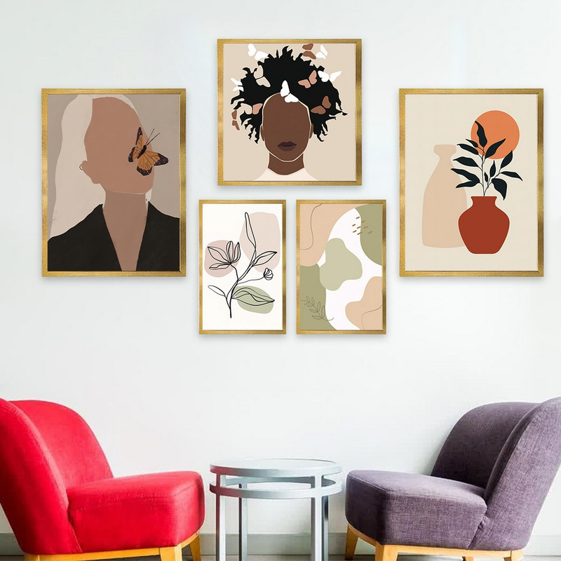 تابلو بکلیت طرح نقاشی مدرن مینیمال آرت مدل T-856 مجموعه 5 عددی