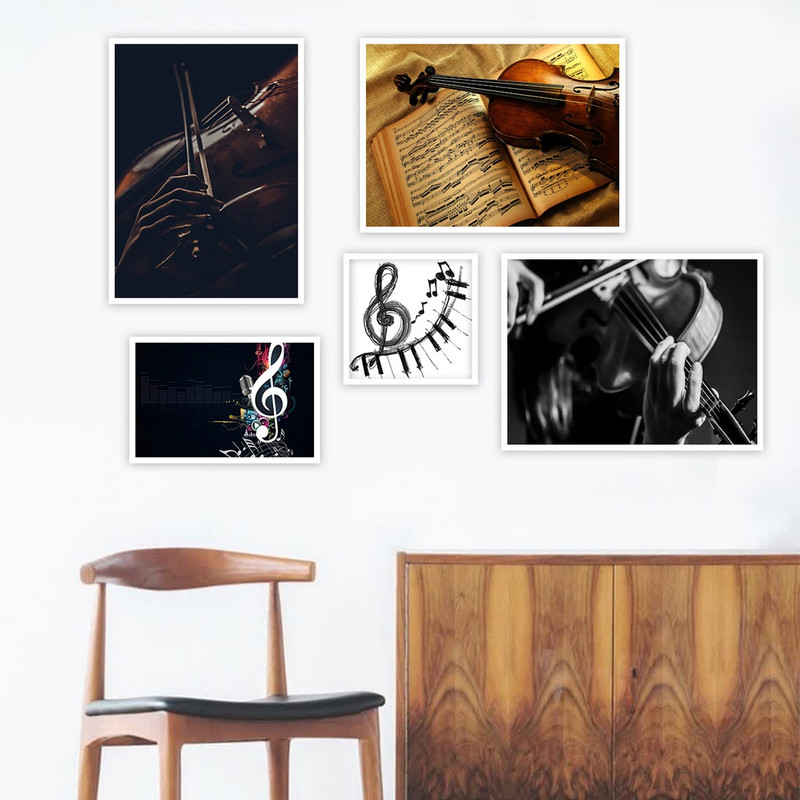 تابلو بکلیت طرح هنر و ساز موسیقی ویولن مدل W-911 مجموعه 5 عددی
