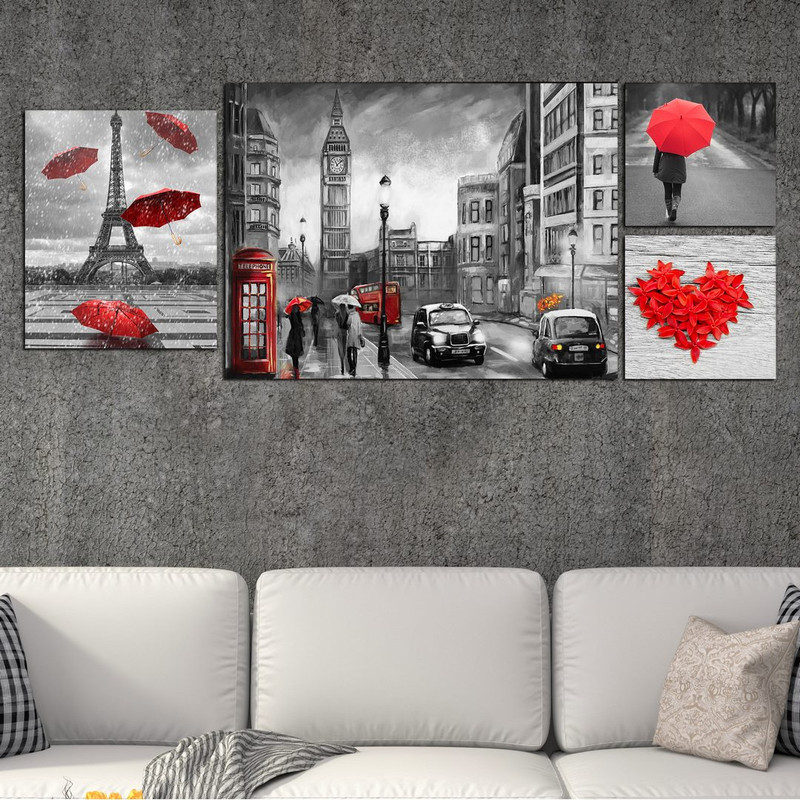 تابلو شاسی بکلیت طرح منظره شهر پاریس و چتر عشق مدل SH-418 مجموعه 4 عددی