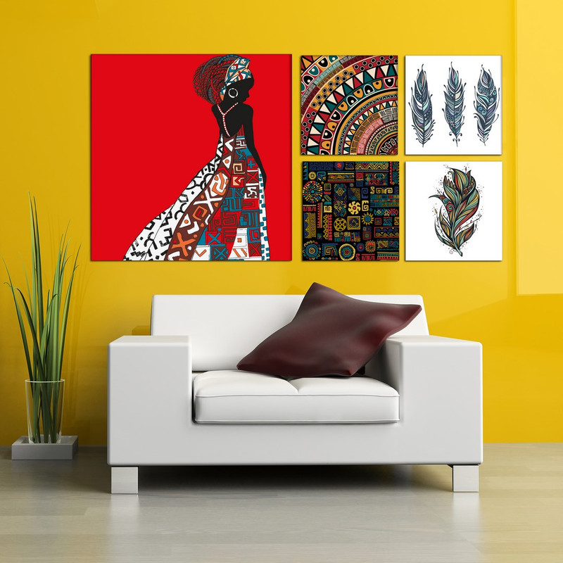 تابلو شاسی بکلیت طرح دختر افریقایی و پر مدل SH-417 مجموعه 5 عددی