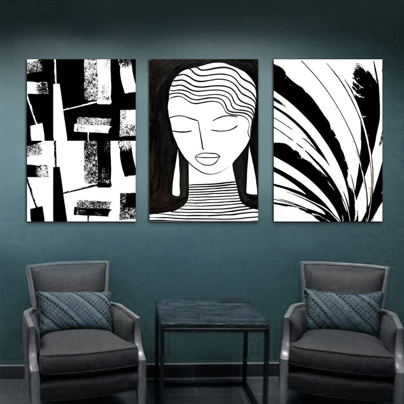 تابلو شاسی بکلیت طرح نقاشی مینیمال دخترانه مدل SH-1112 مجموعه 3 عددی