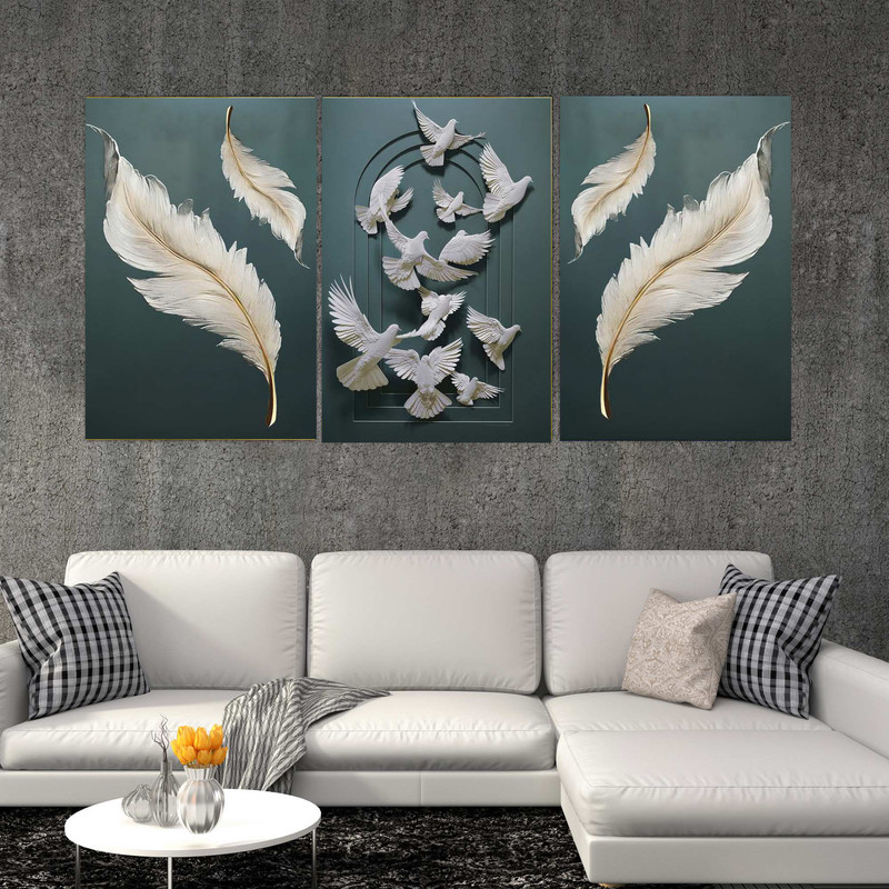 تابلو شاسی بکلیت طرح مدرن دکوراتیو پر پرنده مدل SH-1553 مجموعه 3 عددی