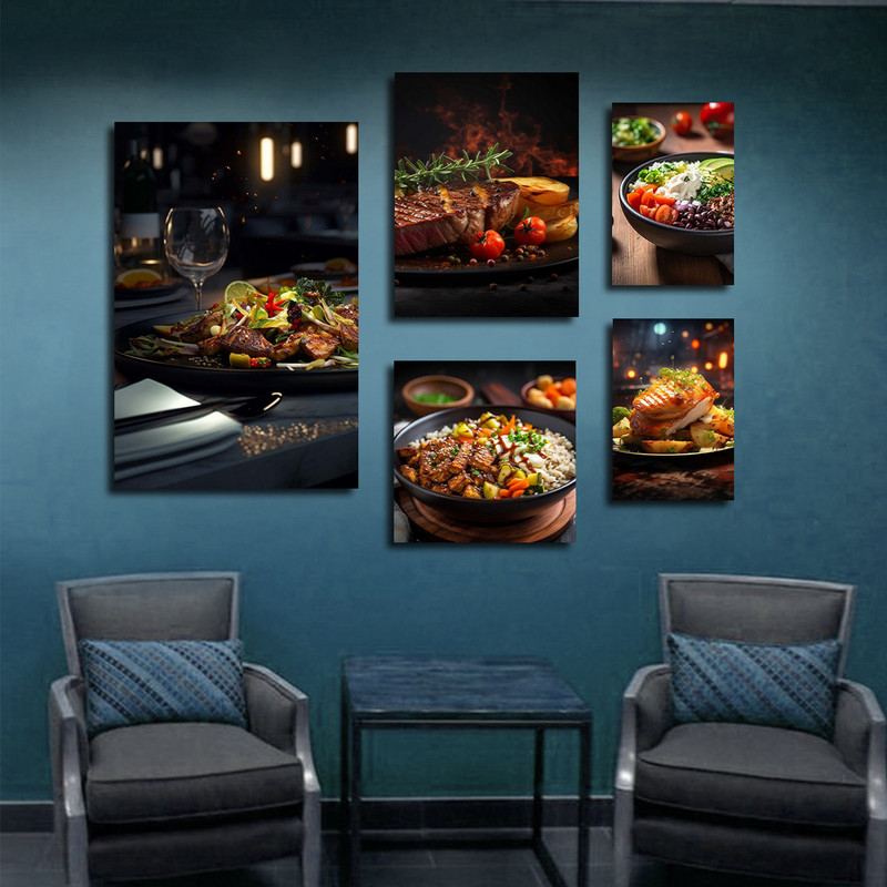 تابلو شاسی بکلیت طرح مدرن رستوران و استیک گوشت و خوراک مدل SH-1747 مجموعه 5 عددی