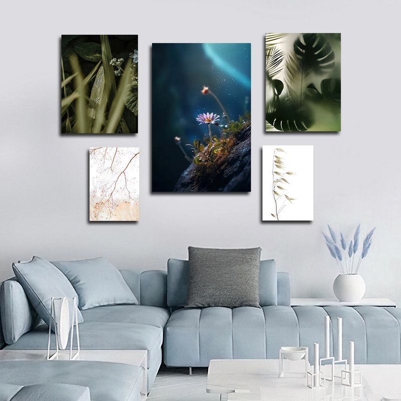 تابلو شاسی بکلیت طرح مدرن طبیعت و برگ انجیری مدل SH-1675 مجموعه 5 عددی