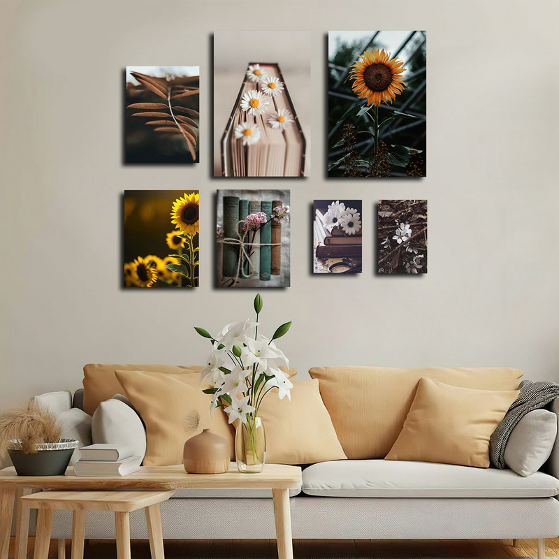 تابلو شاسی بکلیت طرح مدرن طبیعت و گل آفتابگردان مدل SH-1663 مجموعه 7 عددی