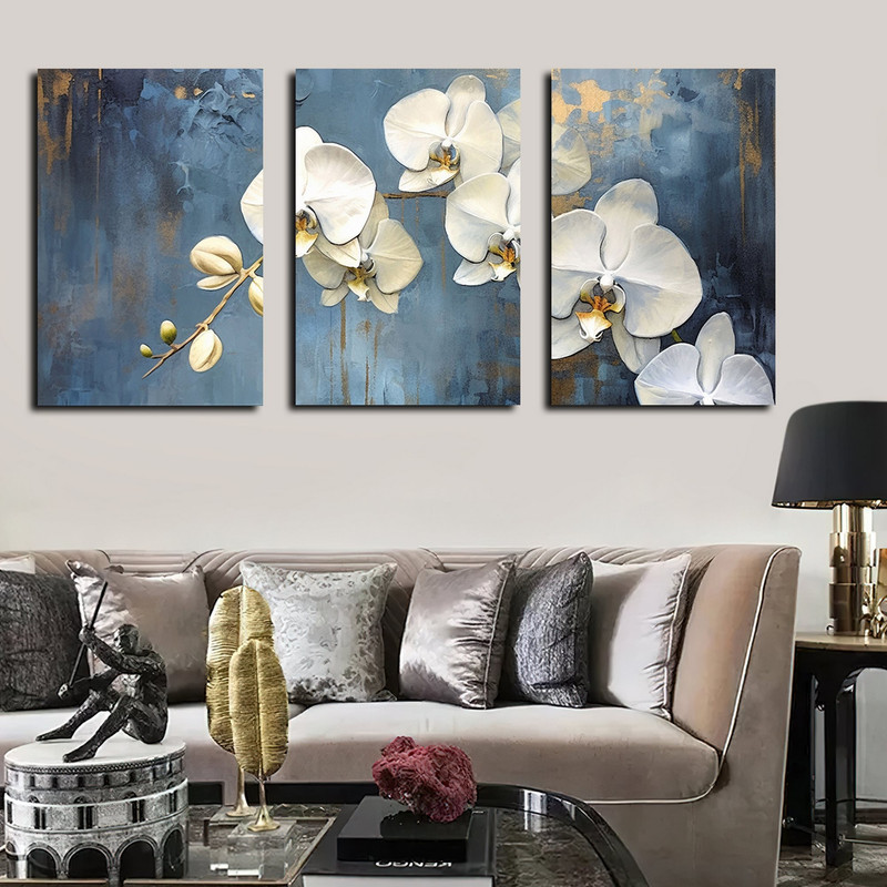 تابلو شاسی بکلیت طرح نقاشی مدرن رنگ روغن گل ارکیده مدل SH-1604 مجموعه 3 عددی