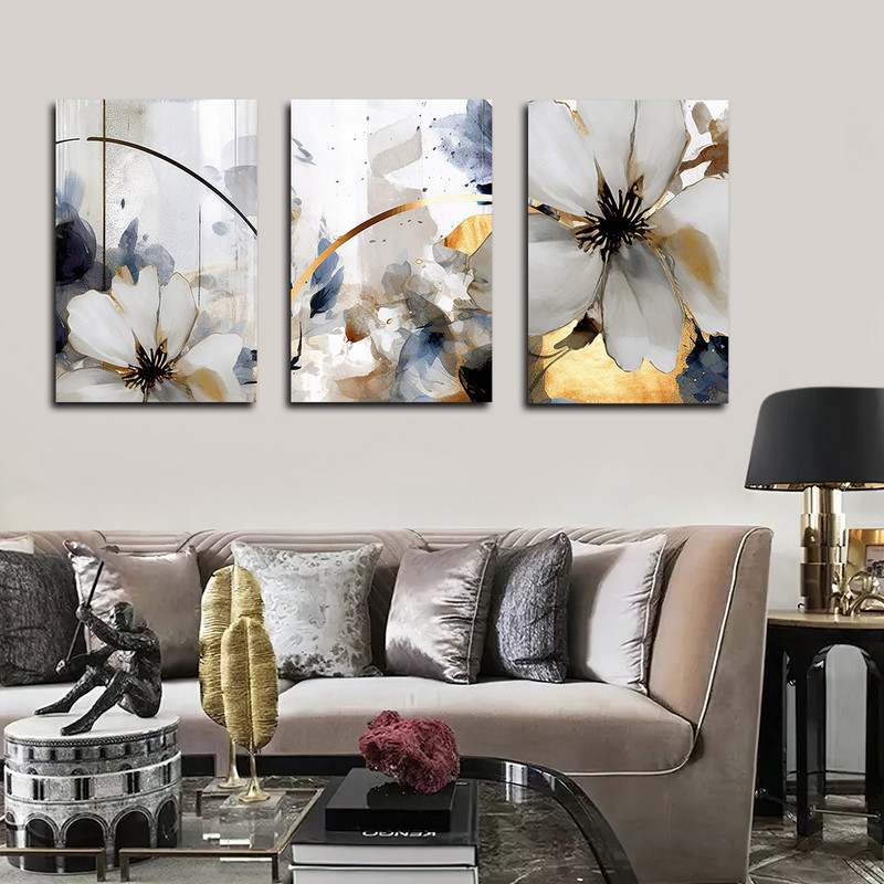 تابلو شاسی بکلیت طرح نقاشی مدرن آبرنگی گل مدل SH-1594 مجموعه 3 عددی