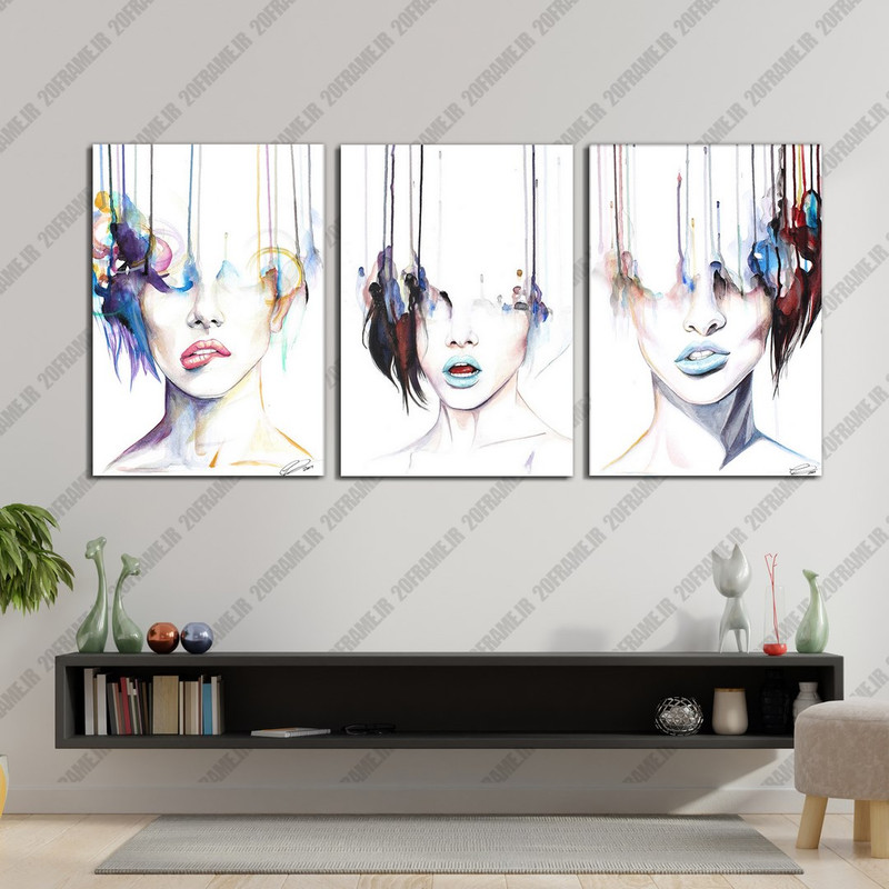 تابلو شاسی بکلیت طرح نقاشی مدرن چهره مدل SH-573 مجموعه 3 عددی