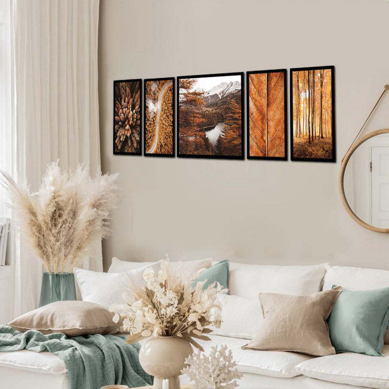تابلو بکلیت طرح مدرن طبیعت و فصل پاییزی مدل B-1924 مجموعه 5 عددی