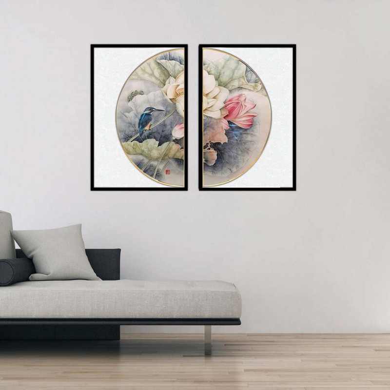 تابلو بکلیت طرح مدرن نیم دایره گل رنگی و پرنده مدل B-1855 مجموعه 2 عددی