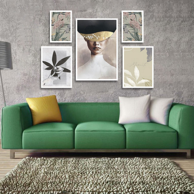 تابلو بکلیت طرح مدرن فلامینگو و برگ و چهره مدل W-1818 مجموعه 5 عددی