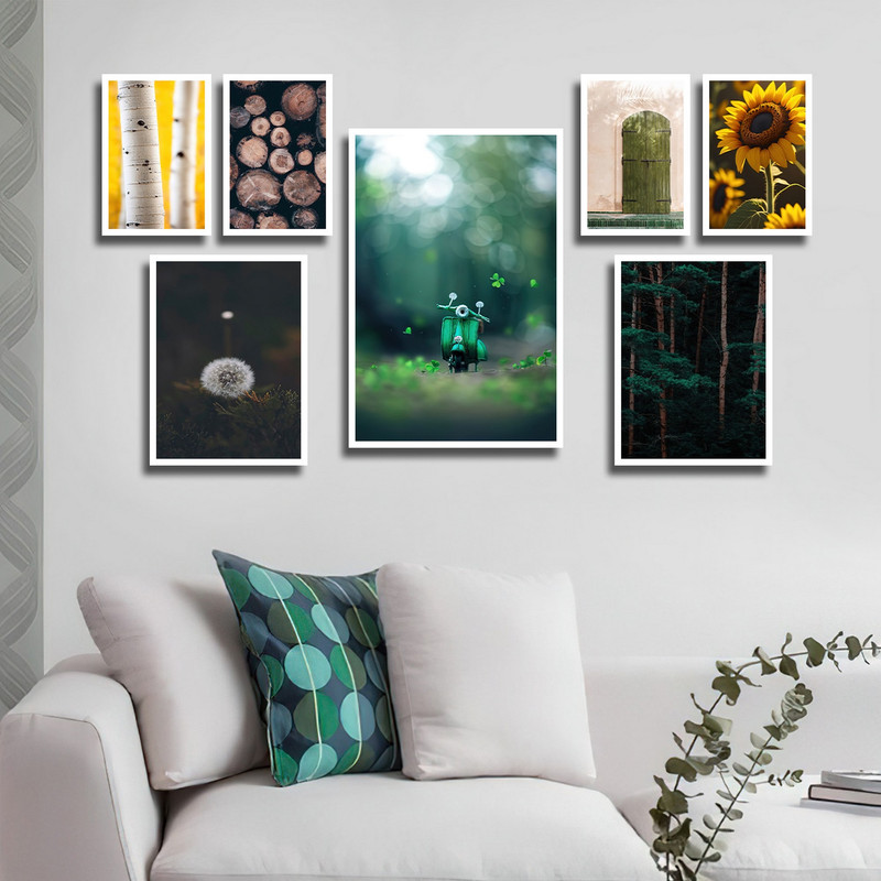 تابلو بکلیت طرح مدرن طبیعت و گل آفتابگردان  مدل W-1814 مجموعه 7 عددی