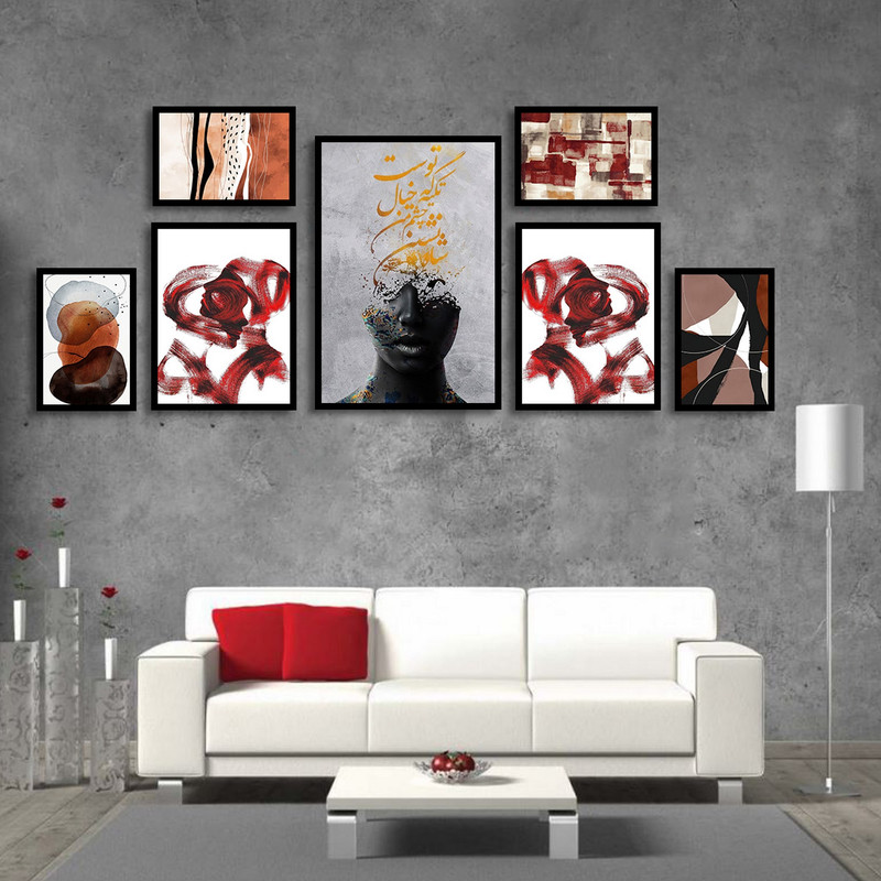 تابلو بکلیت طرح نقاشی مدرن و شعر ایرانی مدل B-1791 مجموعه 7 عددی