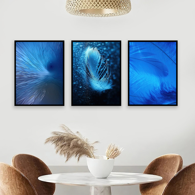 تابلو بکلیت طرح پر آبی آرامش مدل B-631 مجموعه 3 عددی