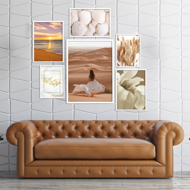 تابلو بکلیت طرح دکوراتیو طبیعت کویر و دریا مدل W-602 مجموعه 6 عددی 