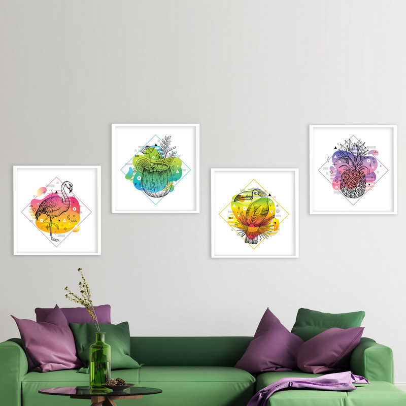 تابلو بکلیت طرح دکوراتیو پاپ آرت طبیعت استوایی مدل W-594 مجموعه 4 عددی 