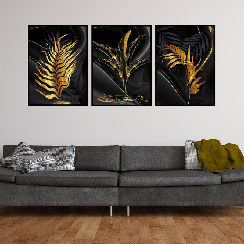 تابلو بکلیت طرح طلایی خوشه گندم مدل B-582 مجموعه 3 عددی 