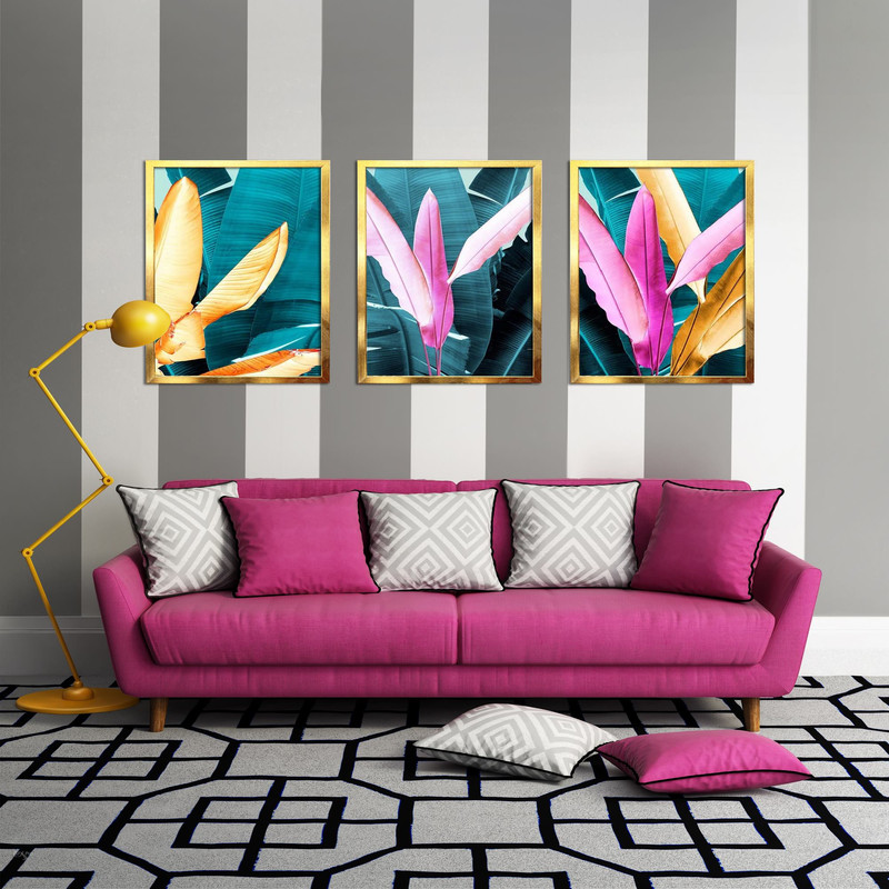 تابلو بکلیت طرح دکوراتیو درخت برگ موزی مدل T-576 مجموعه 3 عددی 