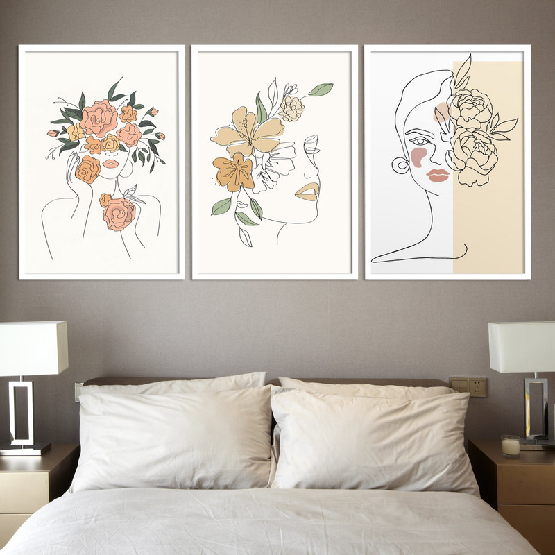 تابلو بکلیت طرح دکوراتیو پرتره چهره مینیمال مدل W-578 مجموعه 3 عددی 