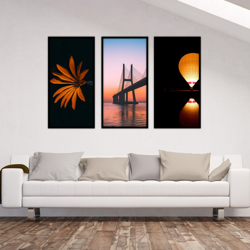 تابلو بکلیت طرح بالن و گل و پل مدل B-528 مجموعه 3 عددی 